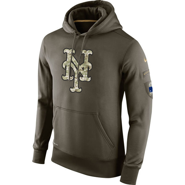 MLB Men New York Mets Nike Olive Salute To Service KO Performance Hoodie Green->new york mets->MLB Jersey